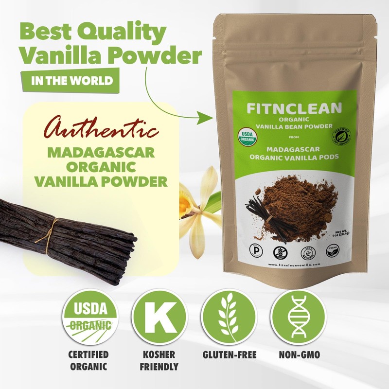 Fitnclean Vanilla Bean Powder Madagascar de 2 onzas de polvo