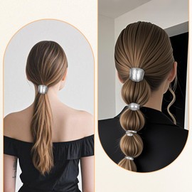 4 Pcs Hair Cuffs for Ponytails, Silver Hair Clips Metal Long High Ponytail Cuff & Clip & Buckle French Barrette Sliver Barrettes for Women Girls, Jewelry Charm Braids Festival Accessories Daily Party