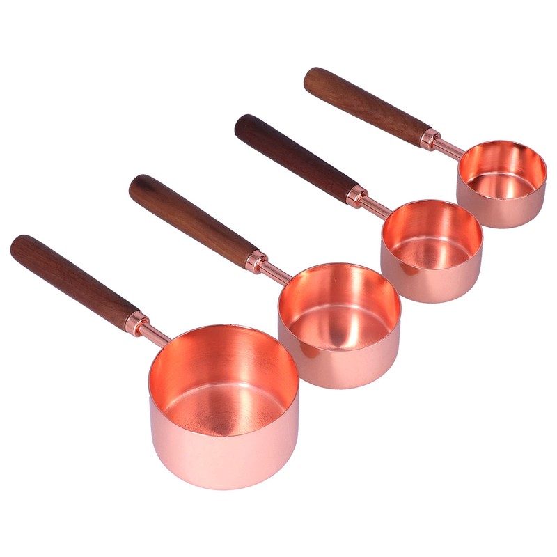 4Pcs Measuring Cups and Spoons Set with Copper Plated Handle