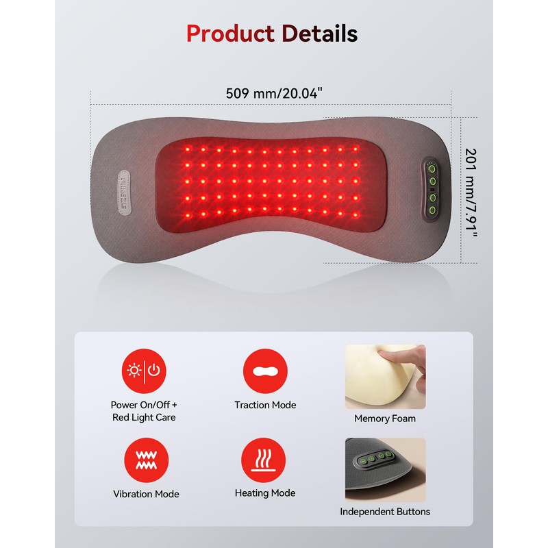 4-in-1 Lumbar Massager with Red Light 660/850nm Cordless 5000mAh