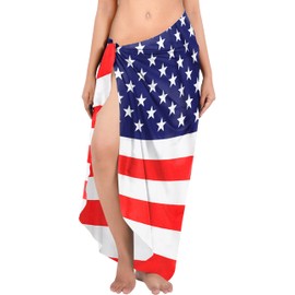 LA LEELA Women's Summer Beach Patriotic American US Flag Sarong Bikini Wrap Swimsuit Coverups for Women One Size Red Stars and Stripes