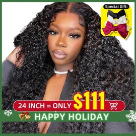 FORGIRLFOREVER 【24inch=$111】 FORGIRLFOREVER 13X4 Kinky Curly Lace Front Wig Pre Plucked Brazilian Curly Human Hair Transparent Lace Frontal Wig With Natural Hairline - Size: 20, Color: Natural Color