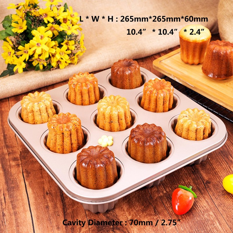 Cannele Baking Mould Carbon Steel Non-Stick Canneles Pan Gold