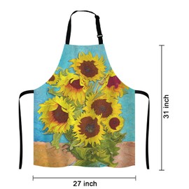 Lefolen Van Gogh Apron, Oil Painting Sunflower Unisex Kitchen Bib with Adjustable Neck for Cooking Gardening,Adult Size