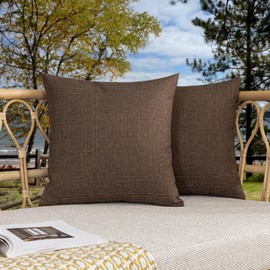 Kevin Textile Pack of 2 Decorative Outdoor Waterproof Throw Pillow Covers Checkered Pillowcases Classic Cushion Cases for Patio Couch Bench 16 x 16 Inch Brown