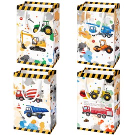 WERNNSAI Building Theme Party Bags - 16 Piece Construction Theme Candy Gift Bags Treats Toy Storage Bag with Handles for Boys Birthday Party Carry Bag