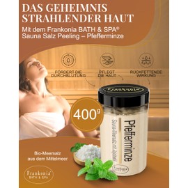 Frankonia BATH & SPA Sauna Salt Peeling Peppermint - 400g Sea Salt Body Scrub with Jojoba Oil & Vitamin E - Shower & Body Scrub for All Skin Types - Vegan & Paraben Free - No Microplastics