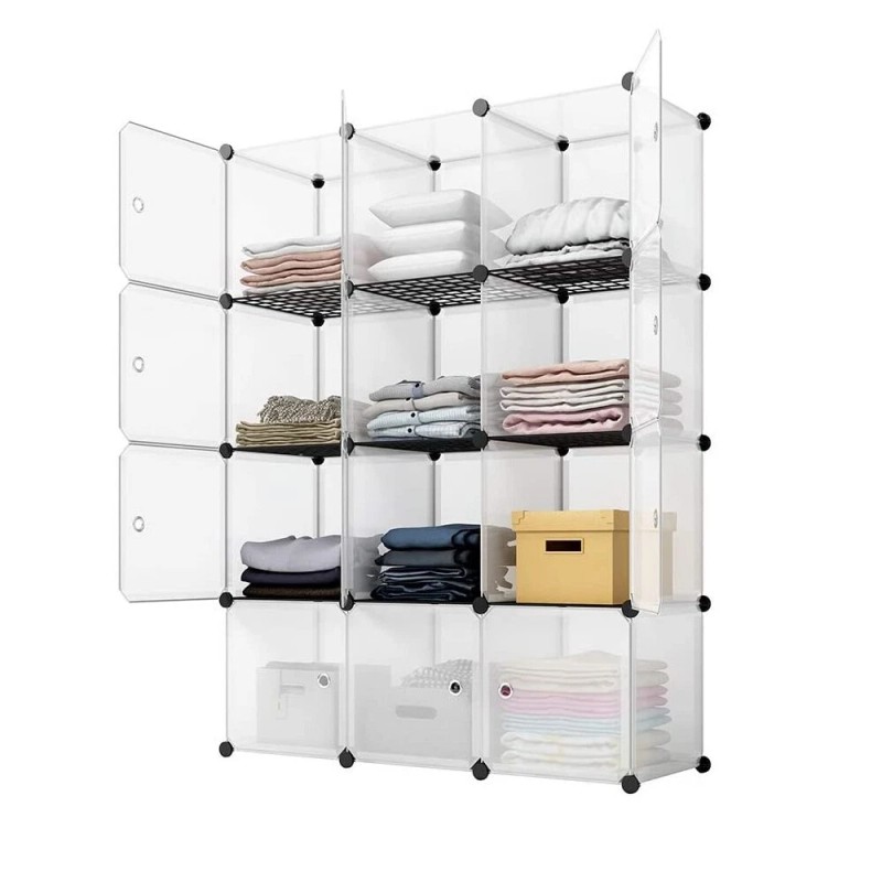 4-Tier Closet Storage Cabinet - 12-Cube, Modular & Matte ​Wardrobe