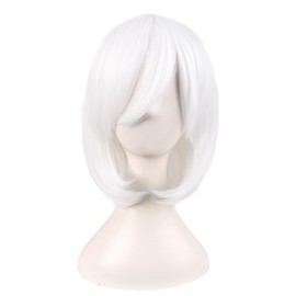 MapofBeauty 14 Inch /35 cm Female Models Medium Length Straight Hair Cosplay Bob Wig (White)