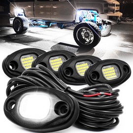 White Rock Lights, 4 PCS ALIGZ Rock Lights for Trucks Jeep UTV ATV RZR, Underglow Light Kit with 15FT Wiring Harness