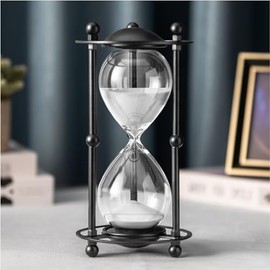 ELAINESTORE Hourglass Timer 30 Minute, Black Metal Frame Decorative Sand Timer (White Sand, Medium Size)