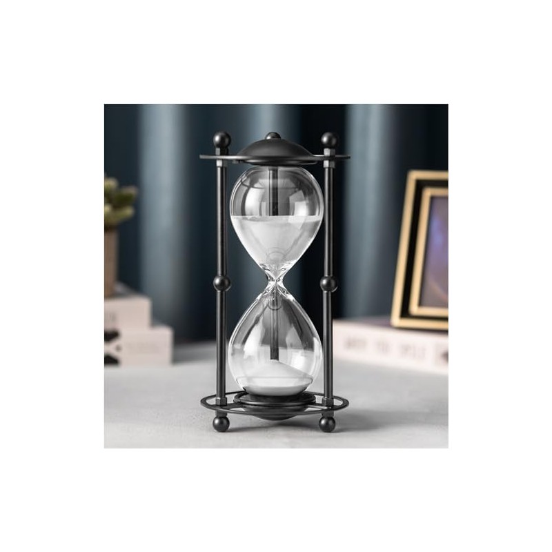 ELAINESTORE Hourglass Timer 30 Minute, Black Metal Frame Decorative Sand