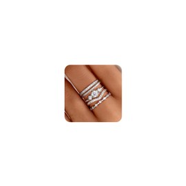 Roheafer Stackable Silver Rings for Women - Minimalist Non Tarnish Cubic Zirconia Thumb Ring Set - Dainty Silver Knuckle Women Rings - Trendy Statement Stacking Rings Set Size 9