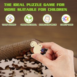 Aeekdook Wooden Puzzles for Kids Ages 4-8, Cute Squirrel Puzzle, Unique Animal Shaped Wooden Jigsaw Puzzles for Kid, 50 Pieces Puzzles for Kids(50pcs,11.4 * 11.4in)