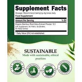 Organic Silica Extract 10:1| High Strength Naturally Sourced Silica Supplement | for Skin Health and Mobility | Vegan Capsules | from Bamboo Extract | UK Made (250G)