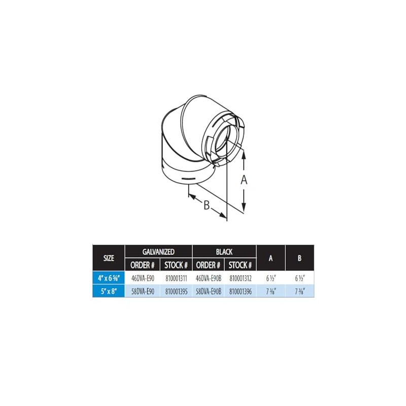 Simpson Dura-Vent 46DVA-E90 Duravent Direct Vent Galvanized 90 Degree Elbow,