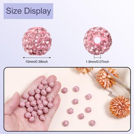 100Pcs Rhinestone Beads 10mm for Jewelry Making, Shiny Round Shamballa Disco Beads Bling Sparkle Rhinestone Clay Beads for Necklace Bracelet Earring Making and DIY Decoration(Pink)