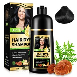 Hair Colour Shampoo for Grey Hair, Hair Colour Sham-poo, Instant Hair Colour Shampoo for Men and Women - Natural and Long-Lasting Hair Care 3-in-1 Plant Hair Colour Sham-poo, 500 ml, Black