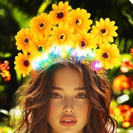 Yean Sunflower Light Up Headband Daisy Flower Headpiece Bohemia Hair Accessories for Women (Color Light, One size)