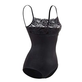 Ladies Strappy Cami Top Lace Trim Neck Vest bodysuit leotard Camisole 4030 (X-Large 14-16, Black)