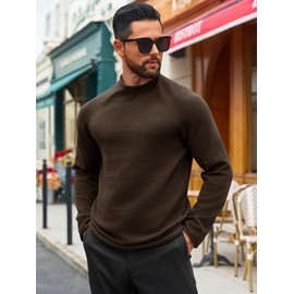Runcati Mens Turtleneck Sweater Casual Knitted Pullover Raglan Sleeve Fall Winter Thermal Sweaters Brown