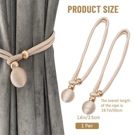 Modixun 2 Pack Decorative Big Ball Curtain Tiebacks, Adjustable Rope Curtain Tie Backs, Simple Weave Curtain Holdbacks Holders for Drape Home Drapery, Beige