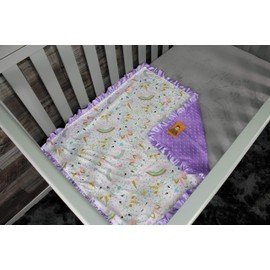 Dear Baby Gear Baby Blankets, Glitter Unicorn Pastel Rainbows, Lavender Minky, 32 Inches by 32 Inches