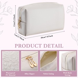 Kigeli Leather Makeup Bag PU Leather Cosmetic Pouch Wide-open Waterproof Toiletry Organizer with Dividers Travel Bag Birthday Valentine's Day Gifts for Women Friend Sister Daughter BFF(Ivory White)