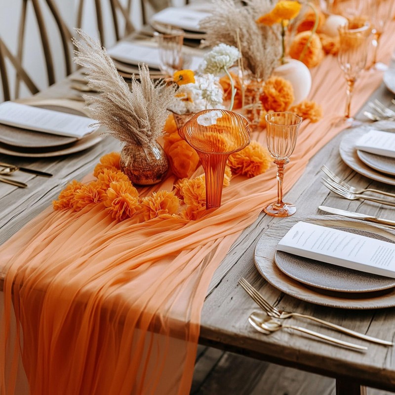 PATIKIL 14 ft Cheesecloth Table Runner, Rustic Gauze, Terracotta Cheese