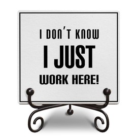 I Just Work Here Inspirational Office Wooden Signs, for Living Room Shelf Desk Decor, Funny Positive Wooden Sign Gift for Friends Besties Work Colleagues, 5 x 5 inches-A10