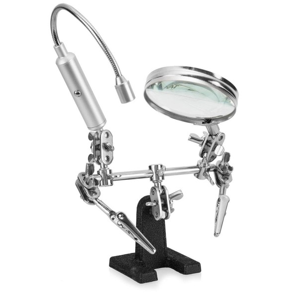RamPro - Helping Hand Magnifier Glass Stand with Flexible Neck LED Flashlight & Alligator Clips - 3X Magnifying Lens, Perfect for Soldering, Crafting & Inspecting Micro Objects