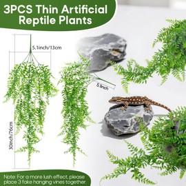 RAINFLOW 3PCS Reptile Plants for Terrarium - Fake Hanging Terrarium Plants, Artificial Boston Fern for Bearded Dragon Snake Geckos Hermit Crab Lizard Chameleon Turtle Reptile Decor(L30 xW5.1)
