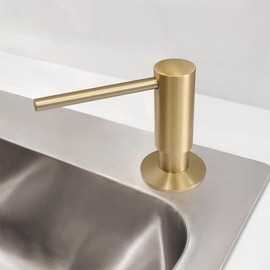 EADOT Brushed Gold Built in Dish Soap Dispenser for Kitchen Sink with 17 OZ PET Soap Bottle Refill from The Top, Under Counter Brass Pump Head Liquid Lotion Dispenser, Undermount Copper Pump Head