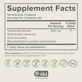 Prominent Nutrition Schisandra Berry Extract,Clinically Researched 500 mg Dose for Stress Management Support, Standardized to Schisandrins, Pure Schisandra Chinensis Fruit Extract,60 Capsules -1 Pack