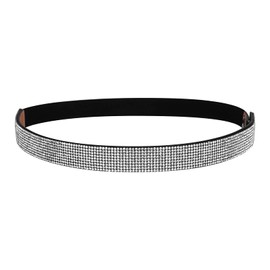 YooAi Silver Belts for Women Dress Rhinestone Skinny Elastic Waist Belt for Women Ladies Girls, Black (1 Pack)