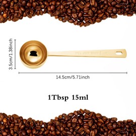 3Pcs Coffee Scoop Spoons, FULANDL 1 Tbsp Coffee Measuring Scoop Stainless Steel, Long Handle Tablespoon for Measuring Coffee Bean, Tea, Sugar, Milk Powder, Grains, Flour and Protein (Gold)