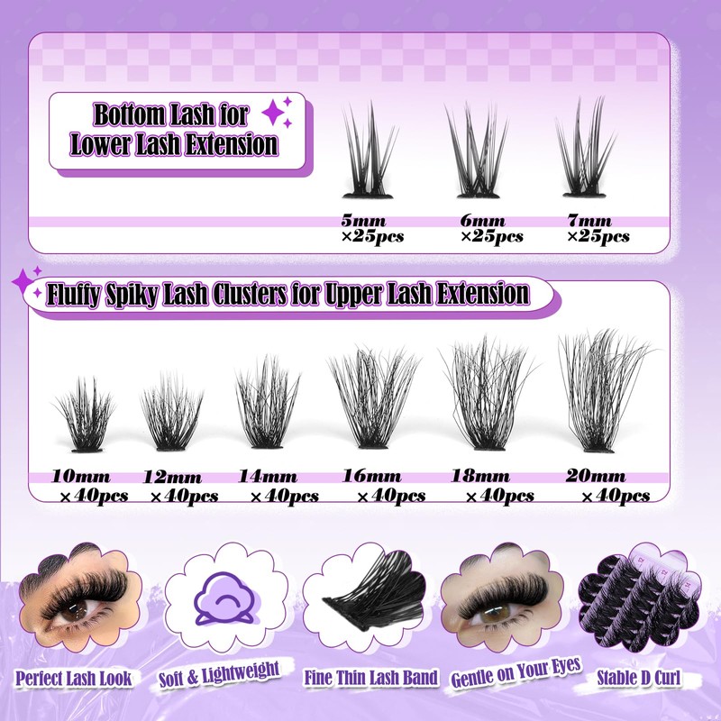 Yawamica Cluster Eyelash Extensions Fluffier Lash Clusters with Bottom Lashes