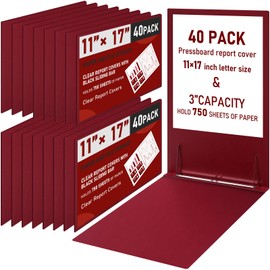 Resurhang 40 Pcs 11x17 Inch Pressboard Report Cover, 3" Capacity Presentation Binder Folder with Metal Prong Paper Fastener to Neatly Bind Reports, Proposals and Other Documents (Burgundy)