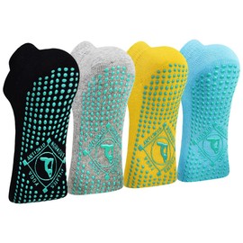 HYCLES Yoga Socks Non-Slip Socks Women's 4 Pairs Yoga, Pilates, Barre, Dance, Ballet, Trampoline, Hospital 35-43, 4#black+grey+natural yellow+blue