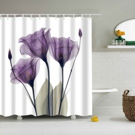 Mantto Home Decor Purple Gentian Trio X-Ray Flowers Shower Curtain with Minimalist Faded Effect Artsy Image, Waterproof Polyester Fabric Bathroom Curtain Set 72" x 72" (Purple Gentian)