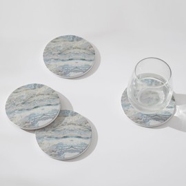 Hoomey Set of 6 Mix Color Abstract Onyx Marble Coasters with Holder, Absorbent Ceramic Coasters for Drinks, Coasters with Cork Backing for Table Protection, Home Decor, Coffee Table Decor