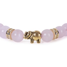 VIVAANTA® Genuine Natural Stone Bracelet with Golden Elephant and 8 mm Natural Stone Beads, Brass Stone, rose quartz