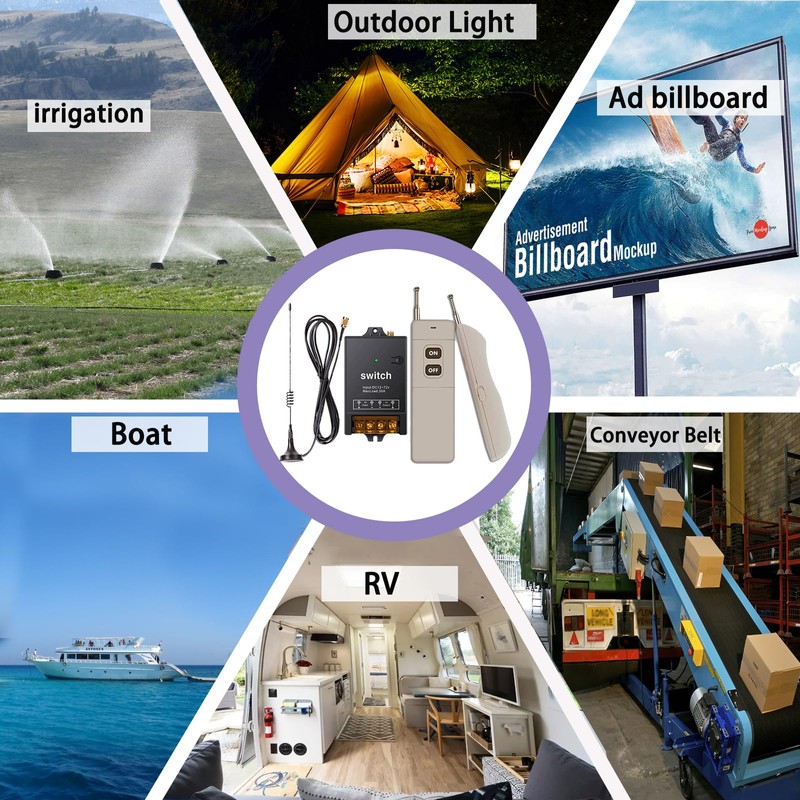 Meskliu 12v Wireless Remote Switch,DC12V/24V/48V/72V/40A Relay with 4900FT Long Range,Wireless