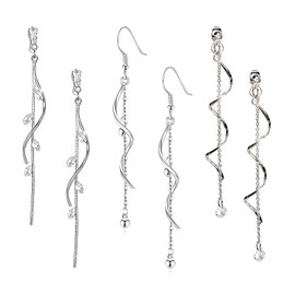 MALOYANVE 3Pairs Long Chain Spiral Crystal Drop Earrings for Women Zirconia Rhinestone Twisted Dangle Design Lightweight Threader Drop Earrings with Shiny Crystals Fashion Jewelry for Party Wedding Daily Wear (3 Pairs 1)