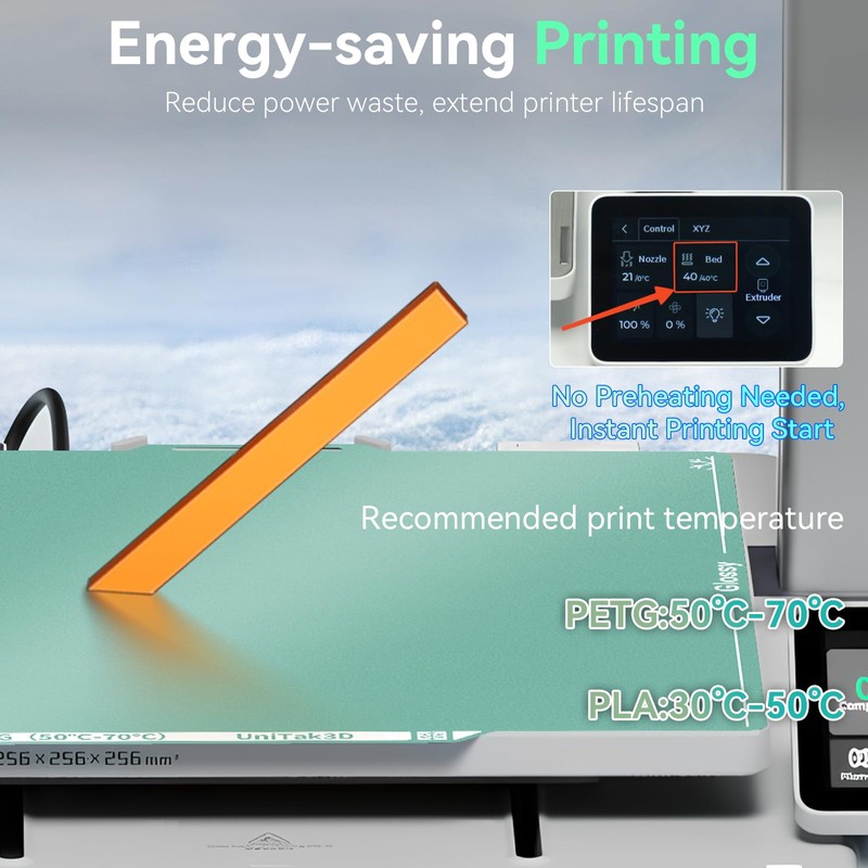 Energy-Saving Cold Build Plate for Bambu Lab X2D/P2S/P1S/A1/P1P/X1C/X1/X1E 3D Printers,257x257mm