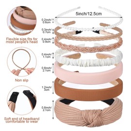 Wanmu 7 Pcs Headbands for Women Girls, Knotted Headband Trendy Non Slip Hairbands Cute Hair Accessories Thick or Thin Head Bands