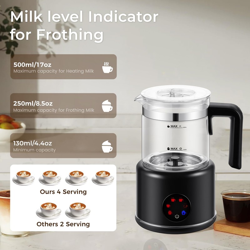JXXM Electric Milk Frother, 6 in 1 Milk Steamer,17oz Automatic