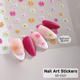 Flower Nail Stickers Decals Spring Summer Daisy 5D Nail Art Sticker Design Self-Adhesive Floral Nail Decorations
