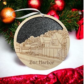 Bar Harbor Maine Ornament Wooden Souvenir Christmas Tree Decoration with City of Bar Harbor Town Skyline