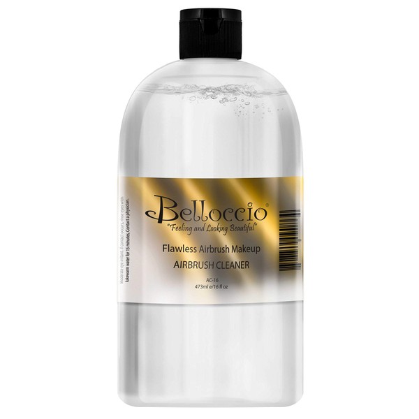 16 Ounce Bottle of Belloccio Makeup Airbrush Cleaner - Fast Acting Cleaning Solution, Quickly Cleans Flushes Out Airbrush Makeup Foundation, Blush, Highlighter - Clean Cosmetic Makeup Brushes, Paint